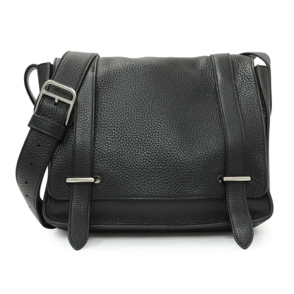 Exclusive Hermes Black Taurillon Clemence Steve Caporal Messenger — Front View