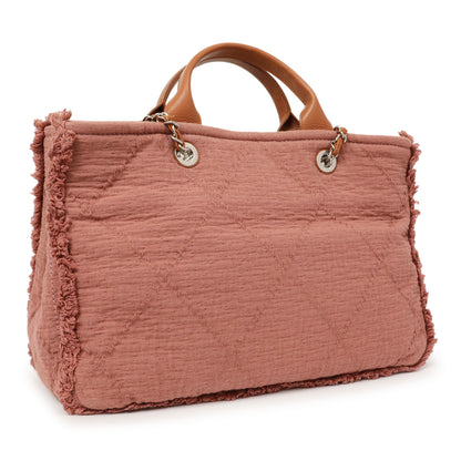 Exclusive Chanel Pink Canvas Double Face Tote — Side View