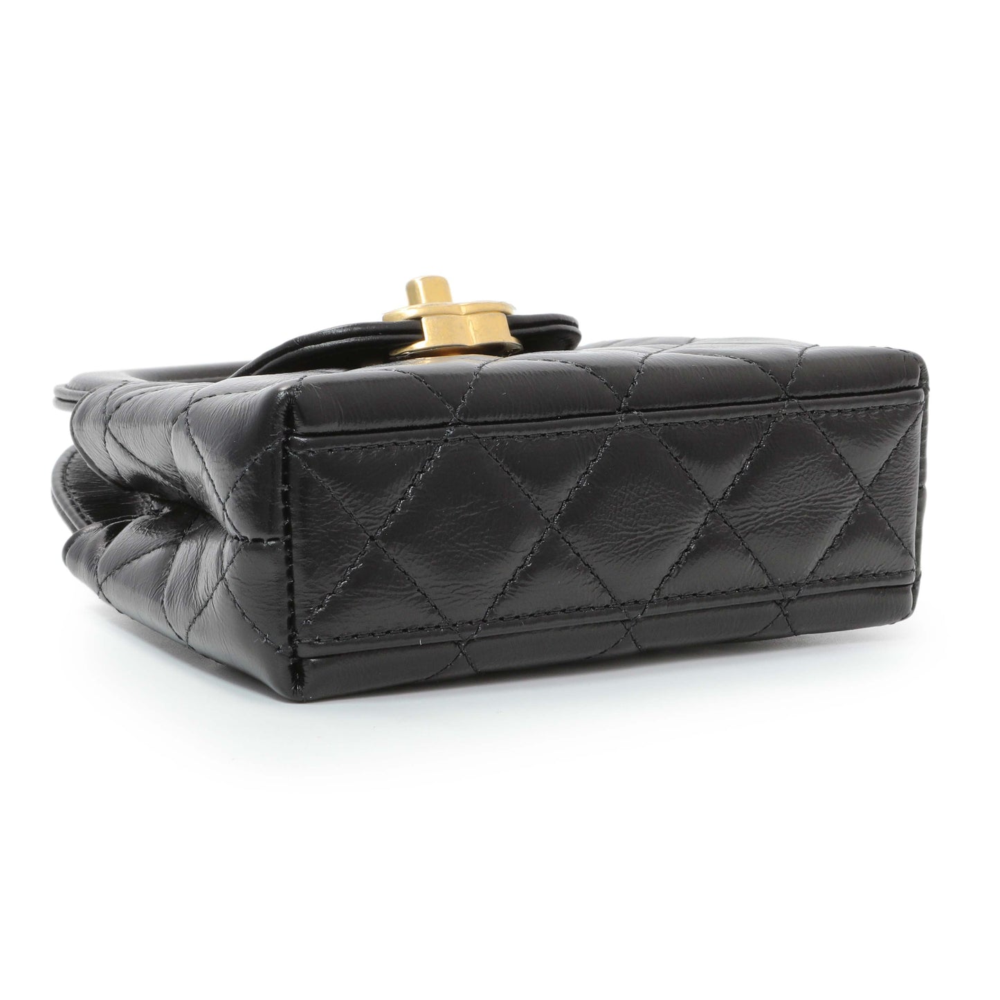 Exclusive Chanel Black Shiny Aged Calfskin Quilted Mini Nano Kelly Shopper — Back View