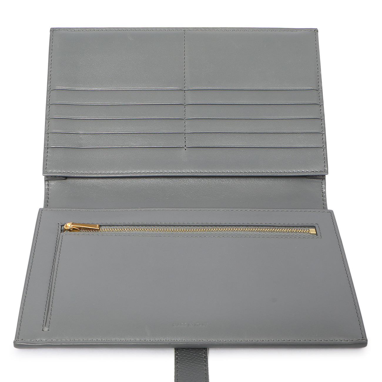 Exclusive Celine Grey Grained Calfskin Large Multifunction Strap Wallet — Top View