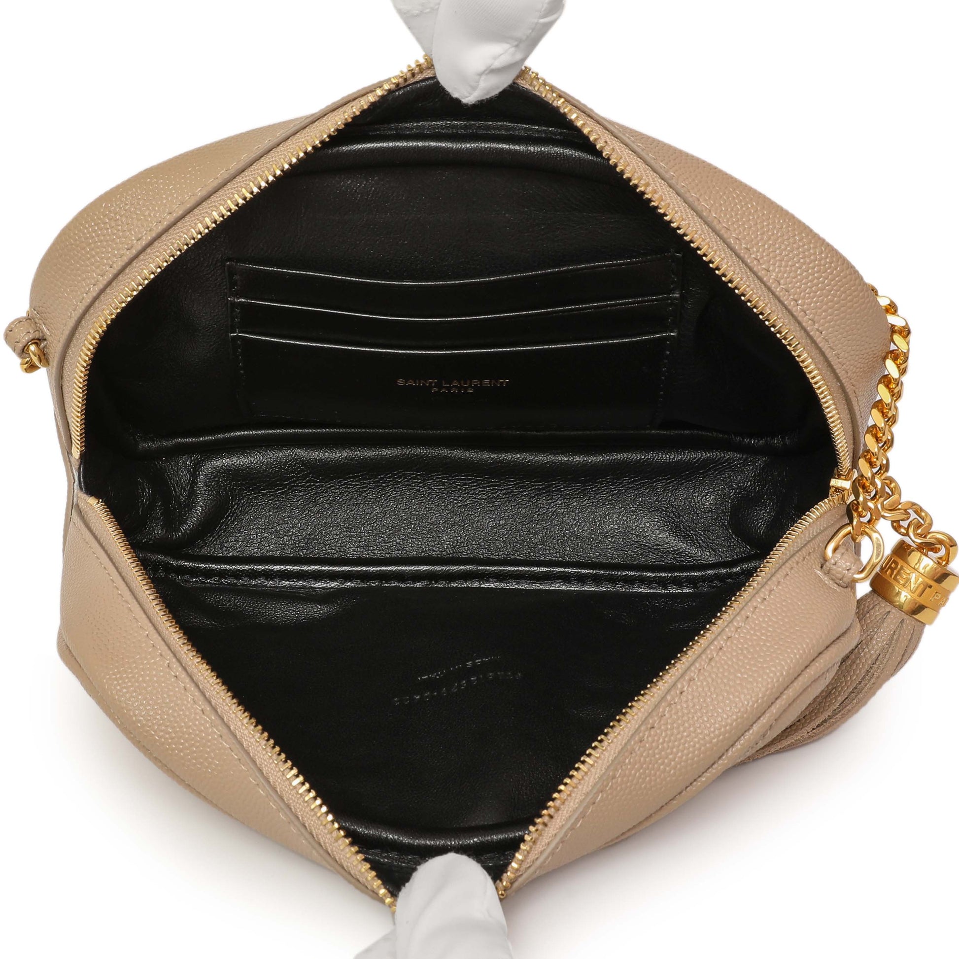 Exclusive Saint Laurent Dark Beige Grain De Poudre Matelasse Monogram Mini Lou Camera Bag — Detail View