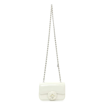 Exclusive Chanel White Patent Calfskin Small Camellia Flap — Front View