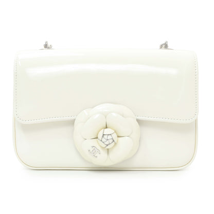 Exclusive Chanel White Patent Calfskin Small Camellia Flap — Side View