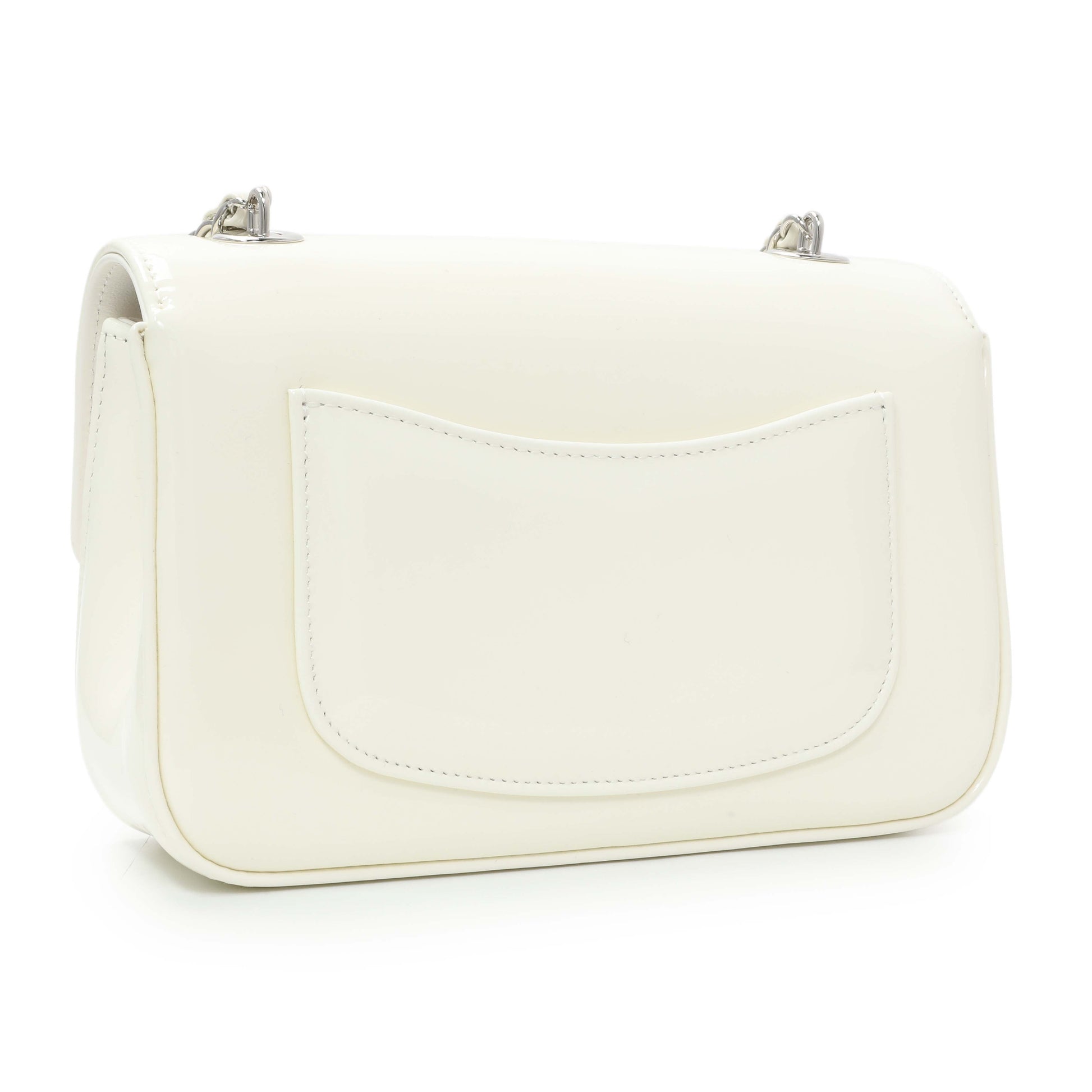 Exclusive Chanel White Patent Calfskin Small Camellia Flap — Back View