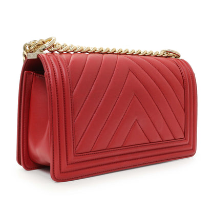 Exclusive Chanel Red Chevron Quilted Lambskin Medium Boy Flap — Back View