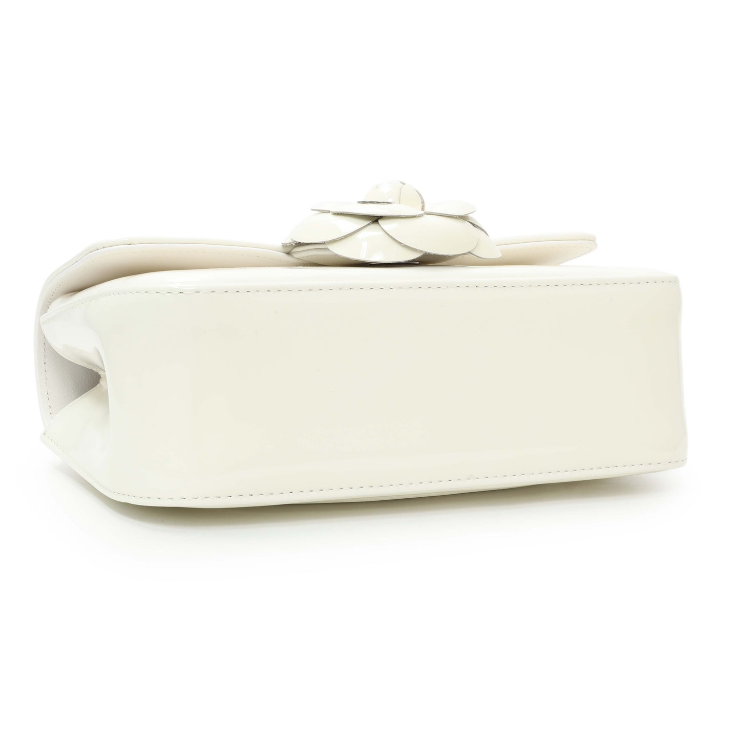 Exclusive Chanel White Patent Calfskin Small Camellia Flap — Top View