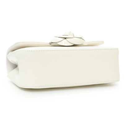 Exclusive Chanel White Patent Calfskin Small Camellia Flap — Top View