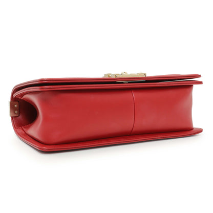 Exclusive Chanel Red Chevron Quilted Lambskin Medium Boy Flap — Top View