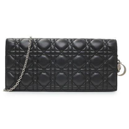 Exclusive Christian Dior Black Lambskin Cannage Lady Dior Convertible Clutch — Front View
