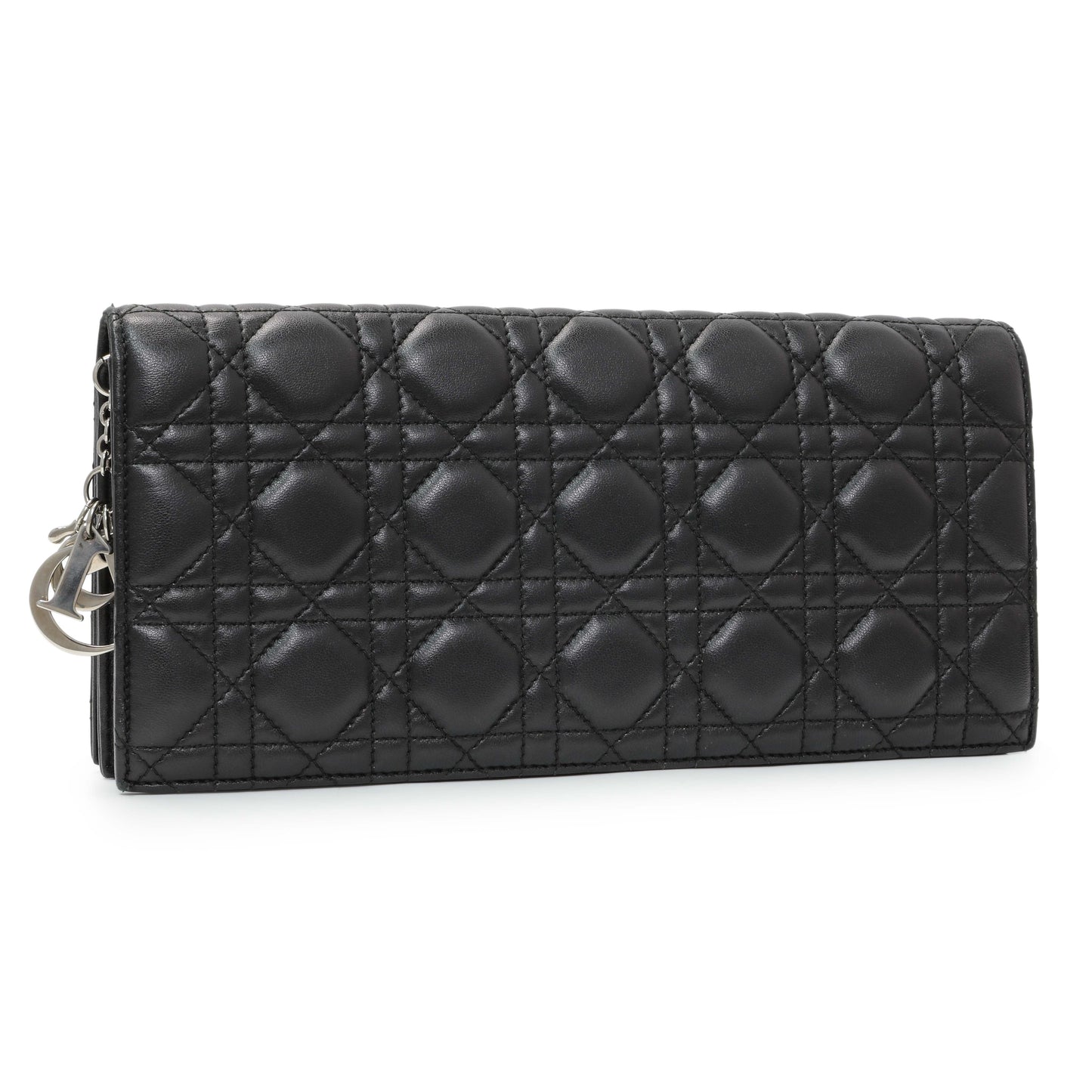 Exclusive Christian Dior Black Lambskin Cannage Lady Dior Convertible Clutch — Side View