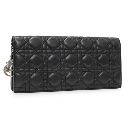 Exclusive Christian Dior Black Lambskin Cannage Lady Dior Convertible Clutch — Side View