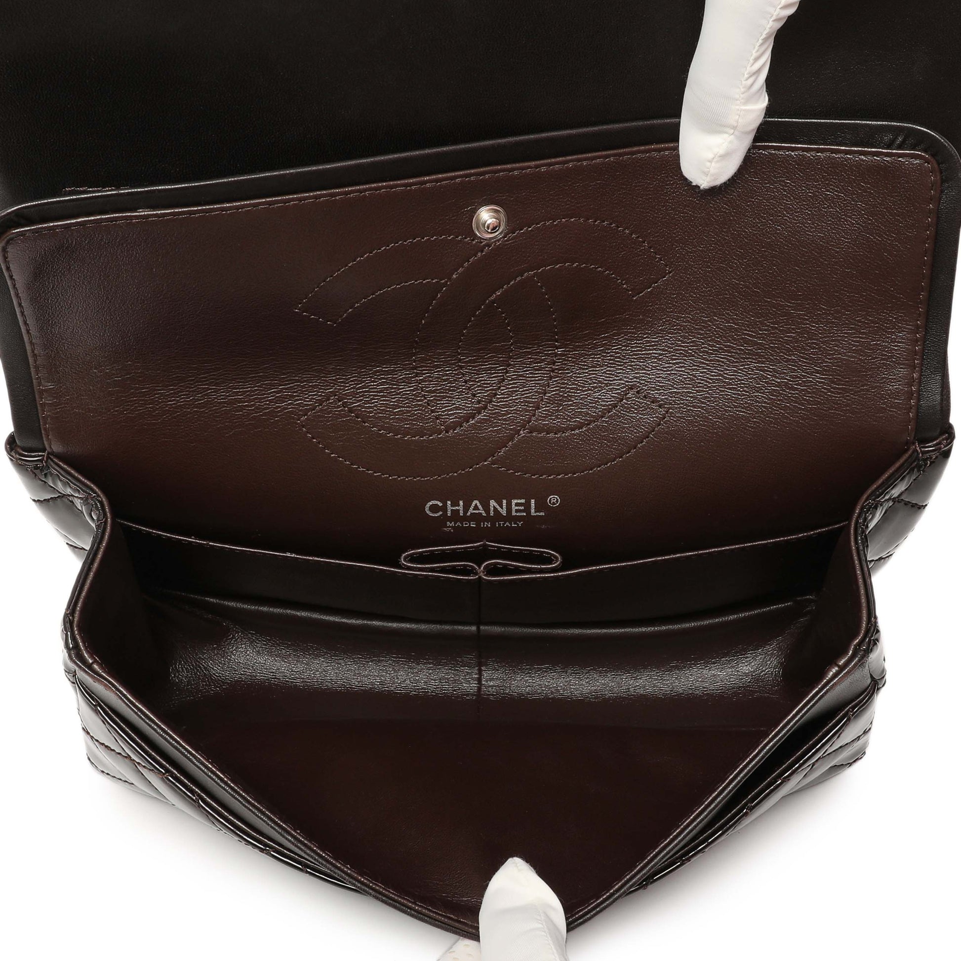 Exclusive Chanel Metallic Brown Quilted Patent 2.55 Reissue 226 — Top View