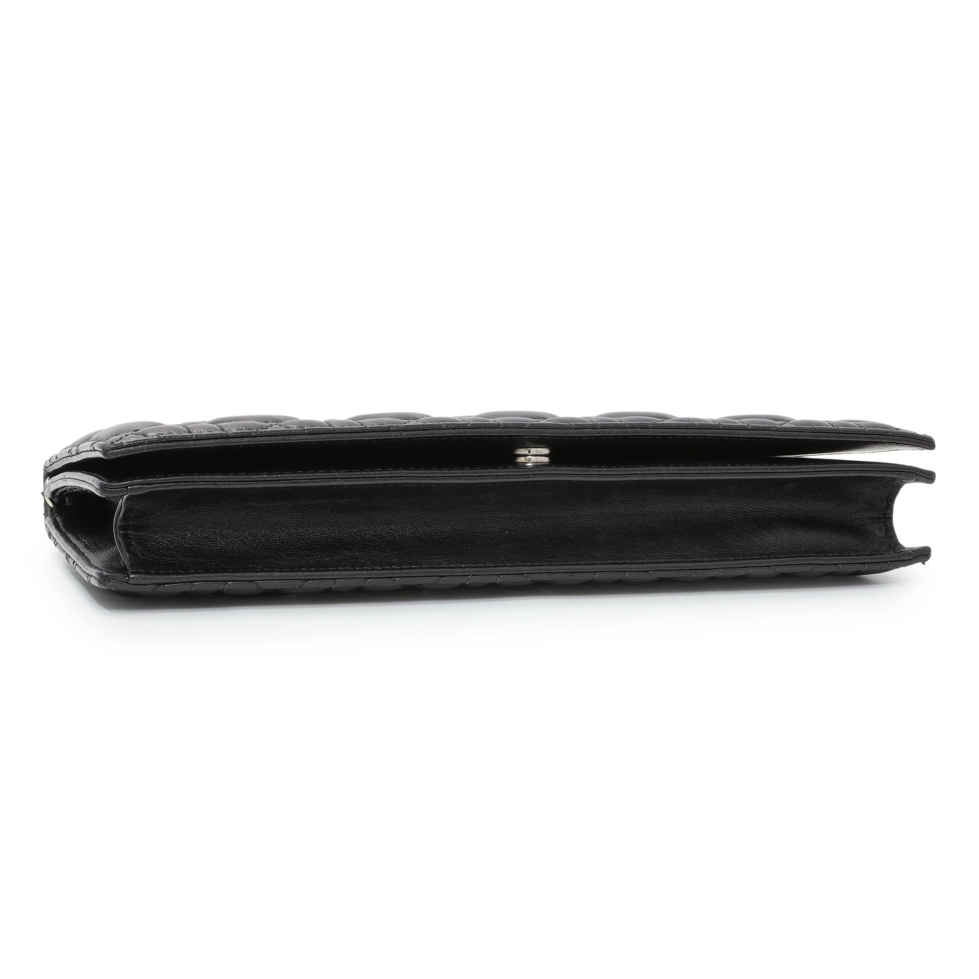 Exclusive Christian Dior Black Lambskin Cannage Lady Dior Convertible Clutch — Back View