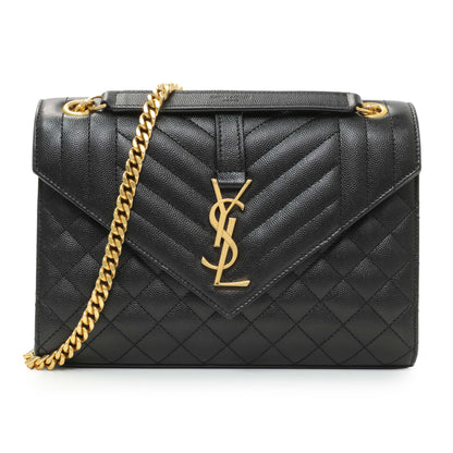 Exclusive Saint Laurent Grain De Poudre Textured Mixed Matelasse Triquilt Medium Monogram Satchel — Front View