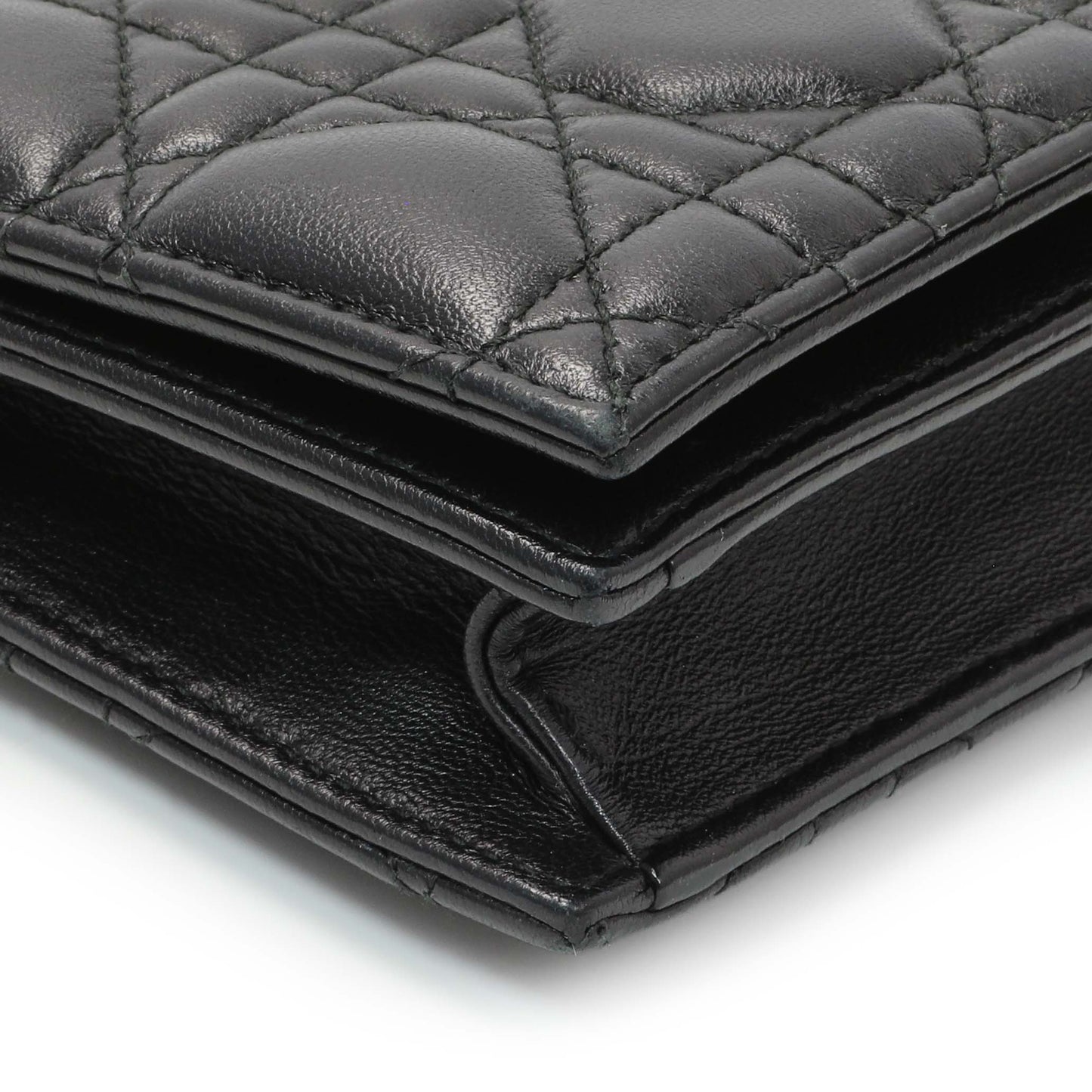 Exclusive Christian Dior Black Lambskin Cannage Lady Dior Convertible Clutch — Top View