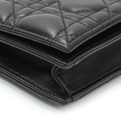 Exclusive Christian Dior Black Lambskin Cannage Lady Dior Convertible Clutch — Top View