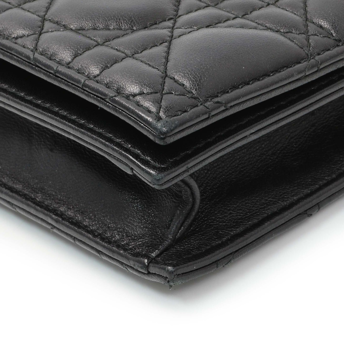 Exclusive Christian Dior Black Lambskin Cannage Lady Dior Convertible Clutch — Detail View
