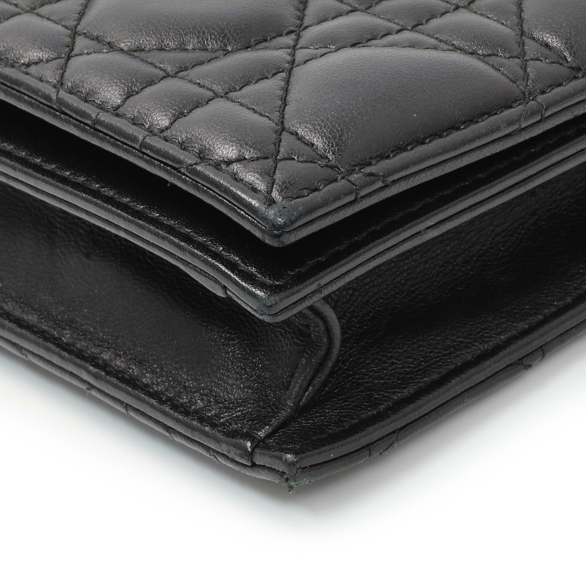 Exclusive Christian Dior Black Lambskin Cannage Lady Dior Convertible Clutch — Detail View
