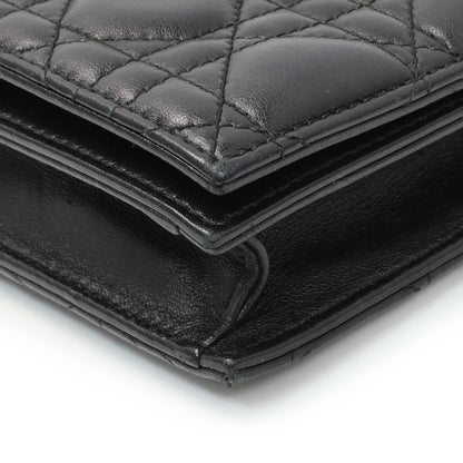 Exclusive Christian Dior Black Lambskin Cannage Lady Dior Convertible Clutch — Detail View
