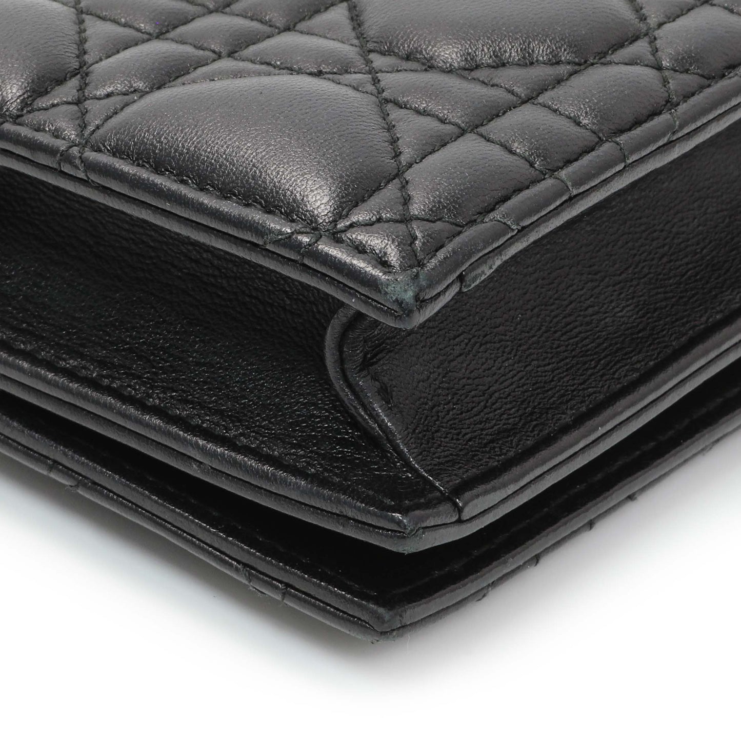 Exclusive Christian Dior Black Lambskin Cannage Lady Dior Convertible Clutch — Lifestyle View