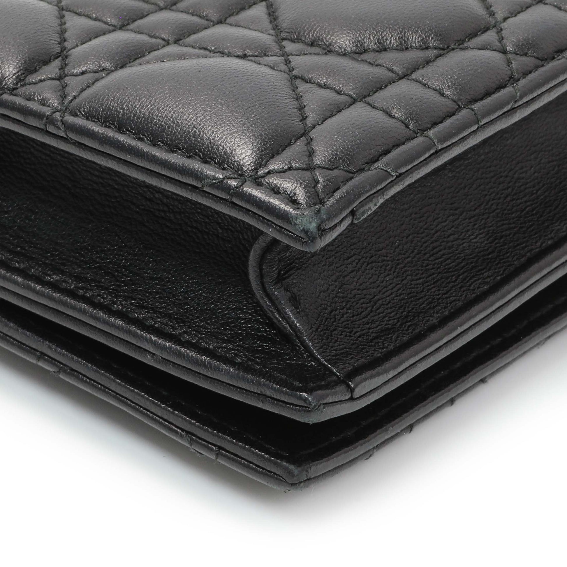 Exclusive Christian Dior Black Lambskin Cannage Lady Dior Convertible Clutch — Lifestyle View