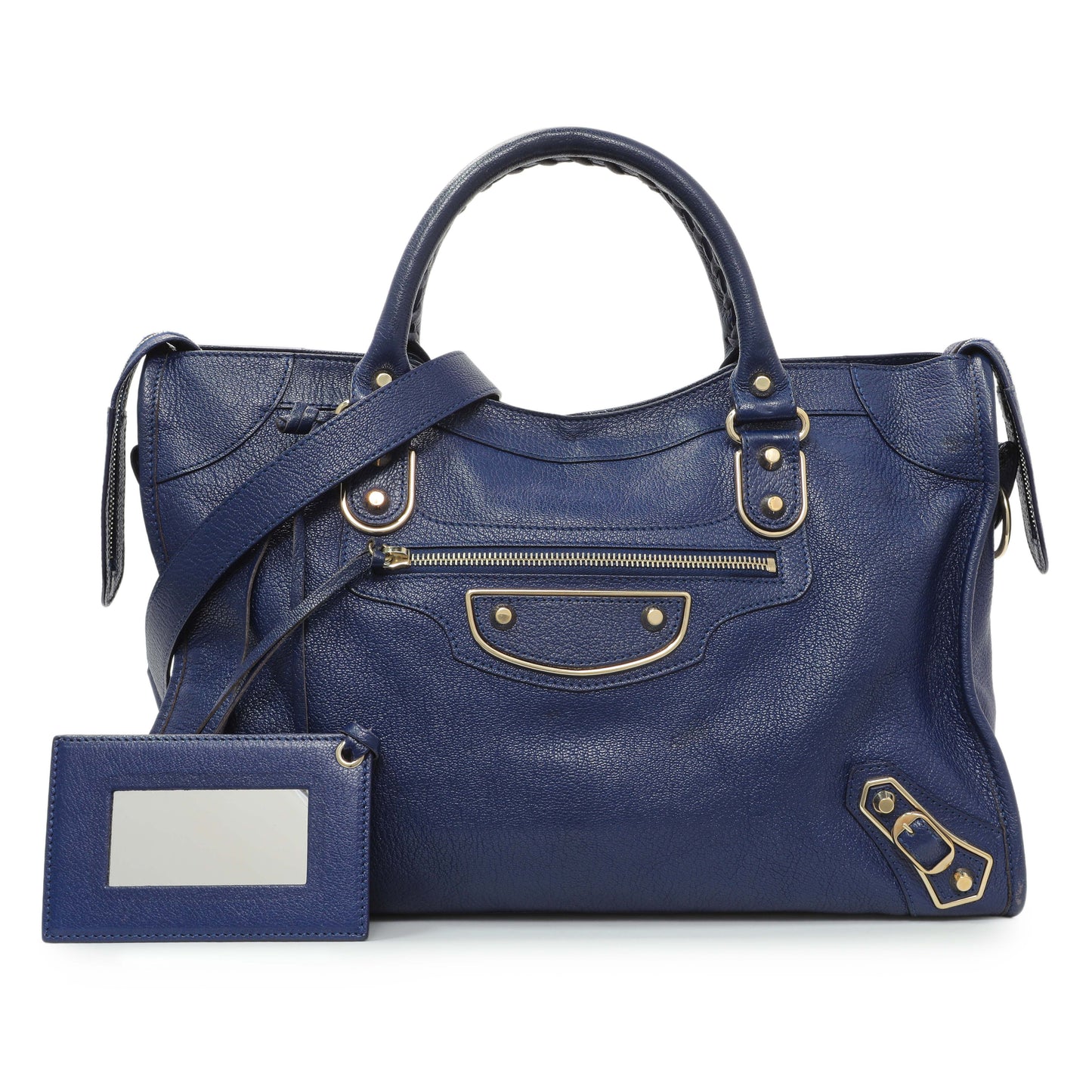 Exclusive Balenciaga Bleu Nuit Chevre Metallic Edge City — Front View