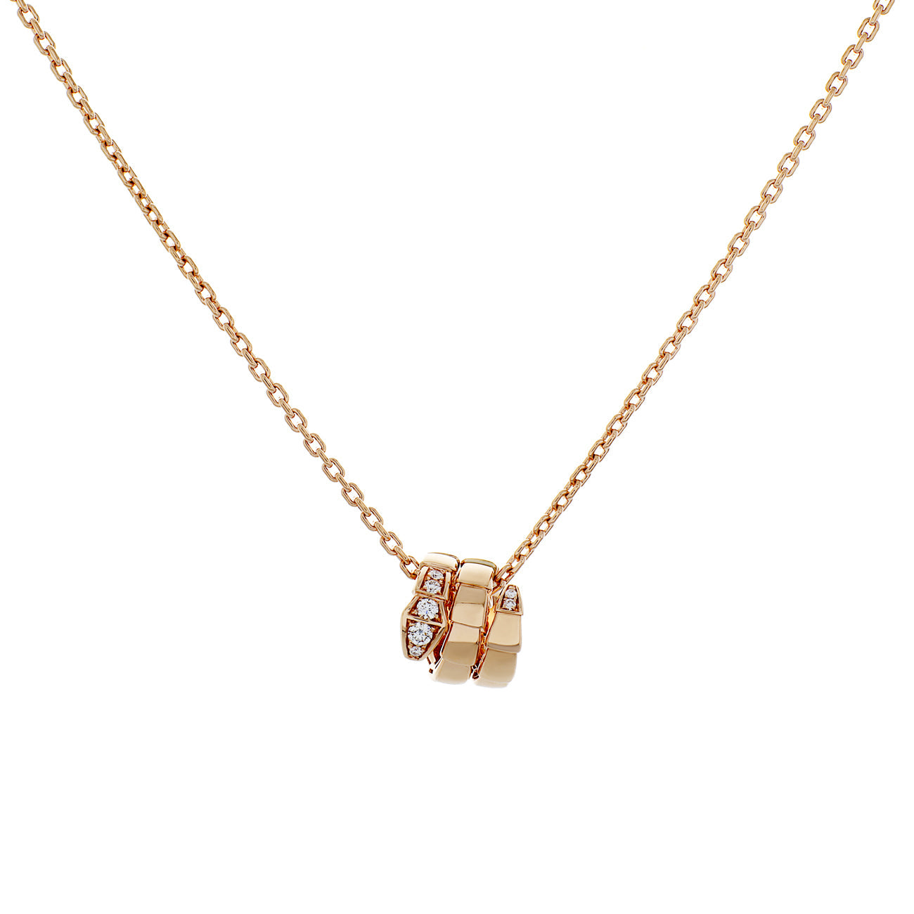 Exclusive Bulgari 18K Rose Gold Diamond Serpenti Viper Necklace — Front View