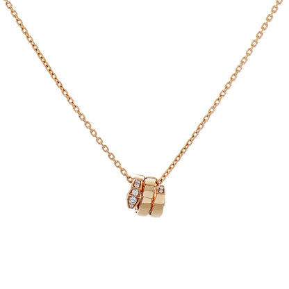 Exclusive Bulgari 18K Rose Gold Diamond Serpenti Viper Necklace — Front View