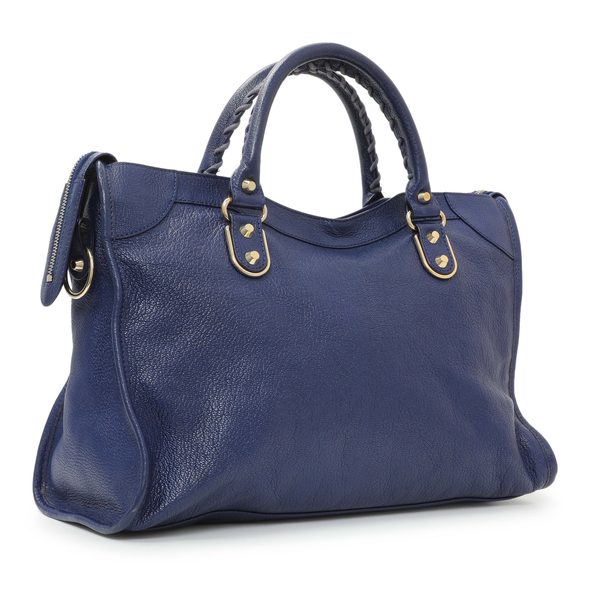 Exclusive Balenciaga Bleu Nuit Chevre Metallic Edge City — Side View
