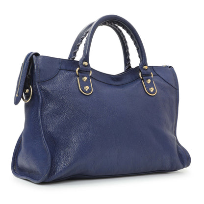 Exclusive Balenciaga Bleu Nuit Chevre Metallic Edge City — Side View