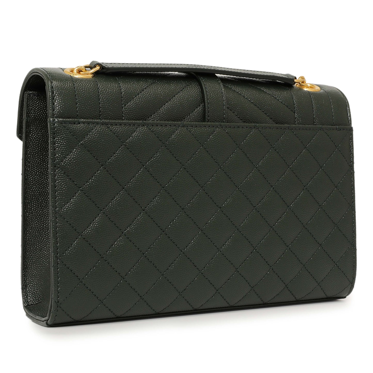 Exclusive Saint Laurent Green Grain De Poudre Matelasse Chevron Medium Triquilt Monogram Satchel — Side View