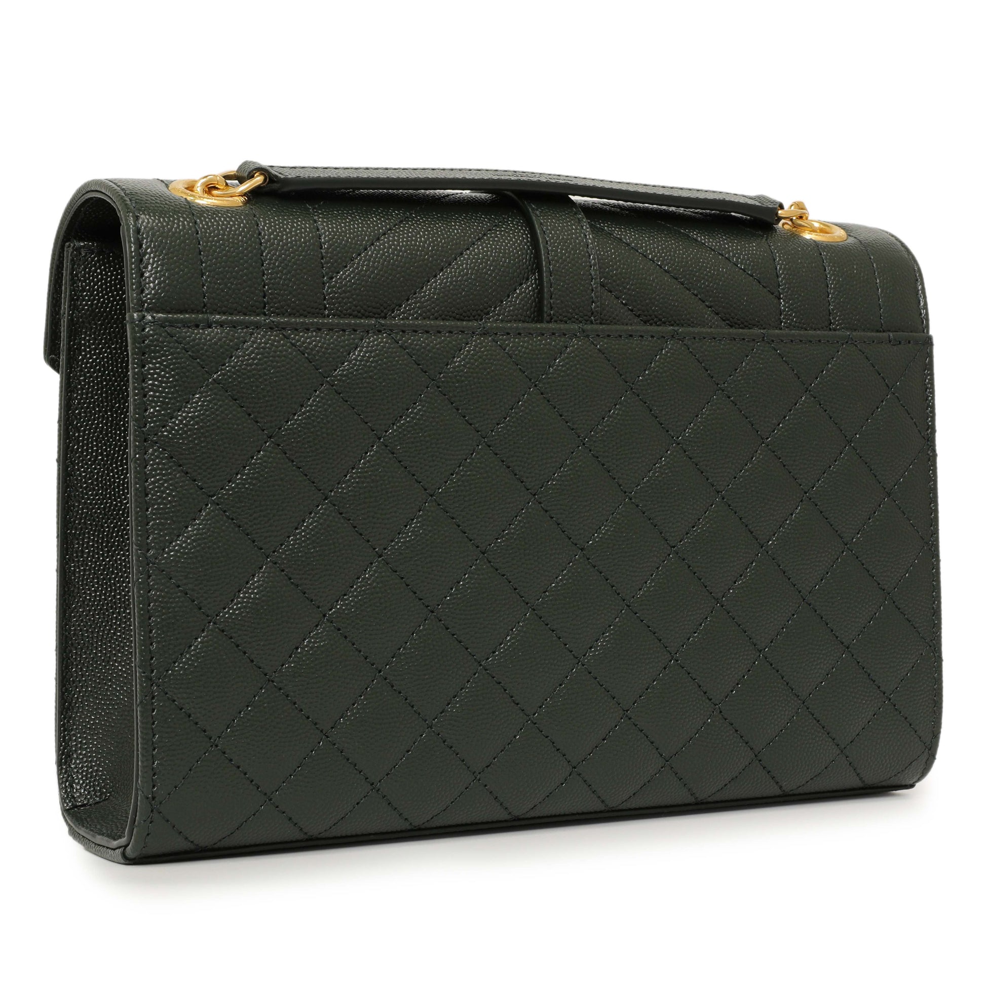 Exclusive Saint Laurent Green Grain De Poudre Matelasse Chevron Medium Triquilt Monogram Satchel — Side View