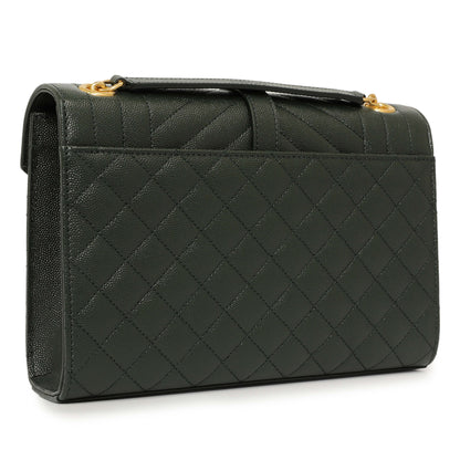 Exclusive Saint Laurent Green Grain De Poudre Matelasse Chevron Medium Triquilt Monogram Satchel — Side View