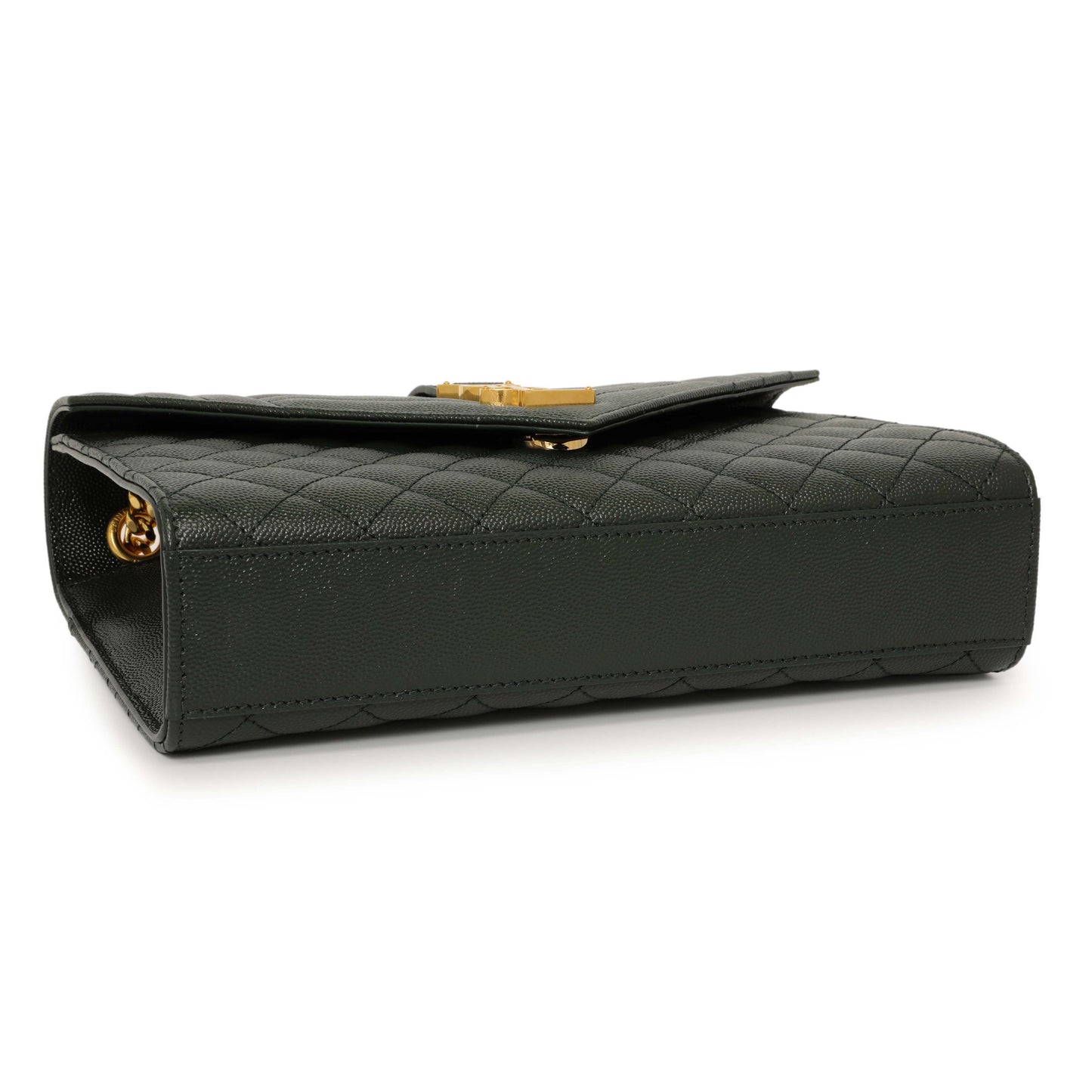 Exclusive Saint Laurent Green Grain De Poudre Matelasse Chevron Medium Triquilt Monogram Satchel — Back View