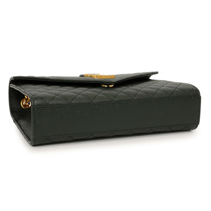 Exclusive Saint Laurent Green Grain De Poudre Matelasse Chevron Medium Triquilt Monogram Satchel — Back View