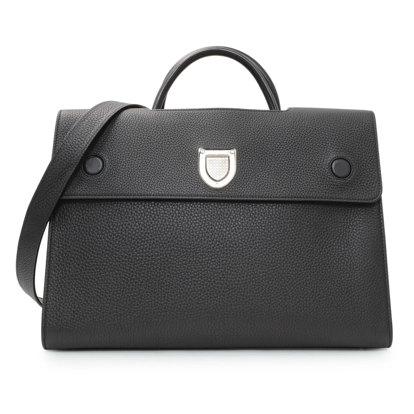 Exclusive Christian Dior Black Bullcalf Large Diorever Flap — Front View