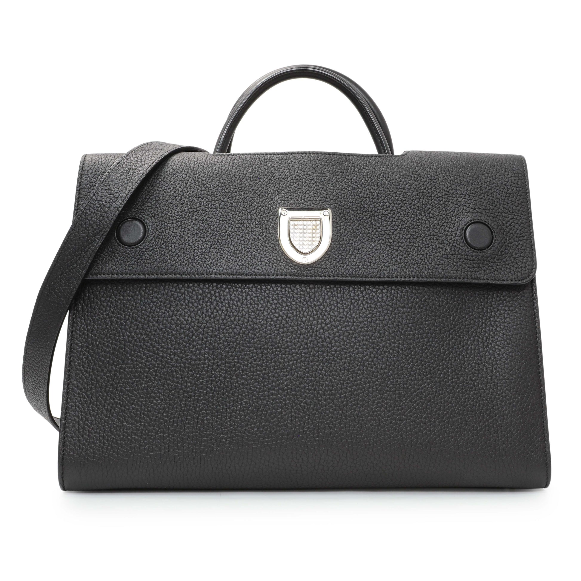 Exclusive Christian Dior Black Bullcalf Large Diorever Flap — Front View