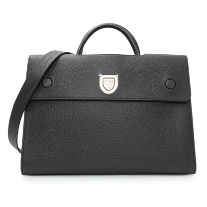 Exclusive Christian Dior Black Bullcalf Large Diorever Flap — Front View