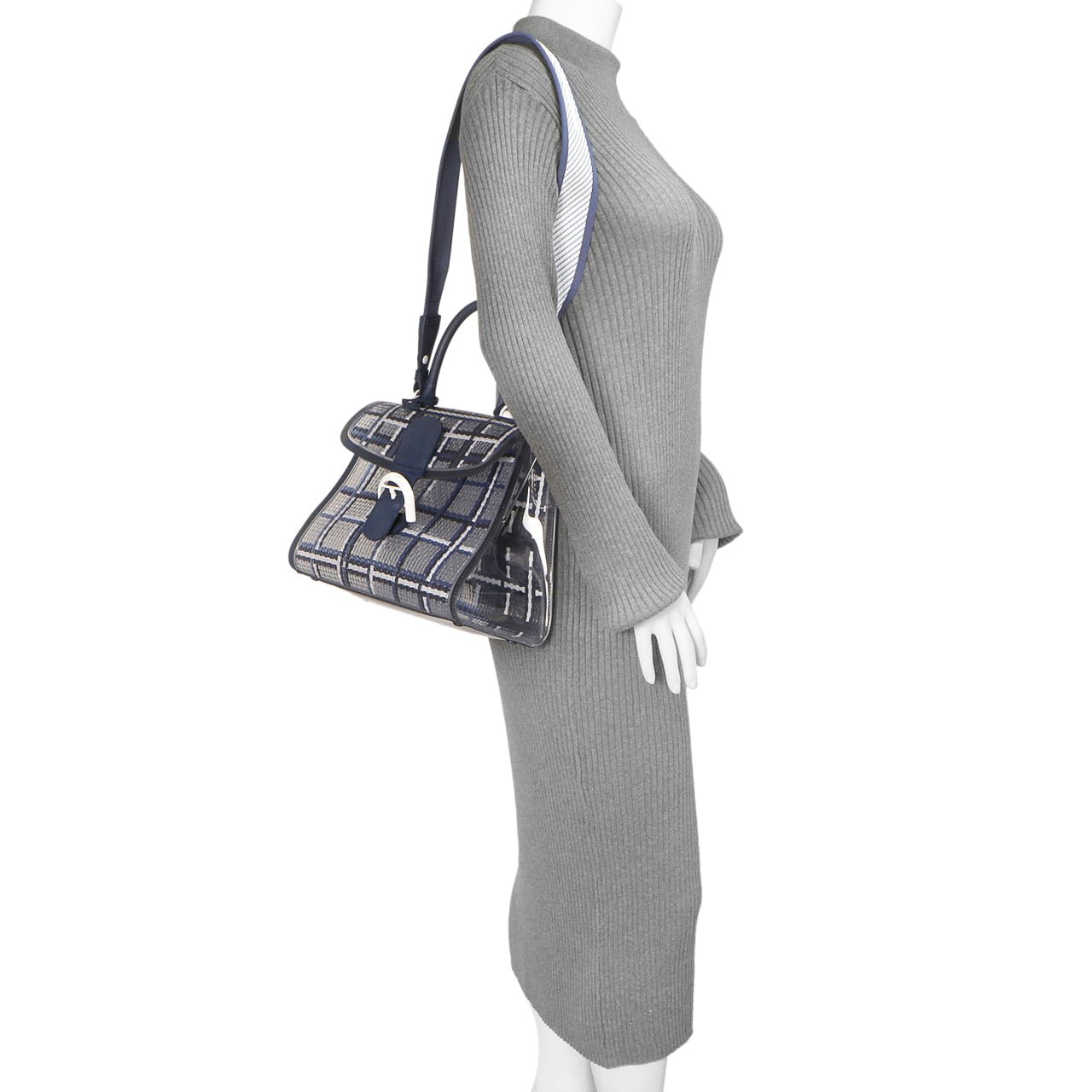 Exclusive Delvaux Navy Vinyl Gingham The Dreamer Brillant MM — Lifestyle View