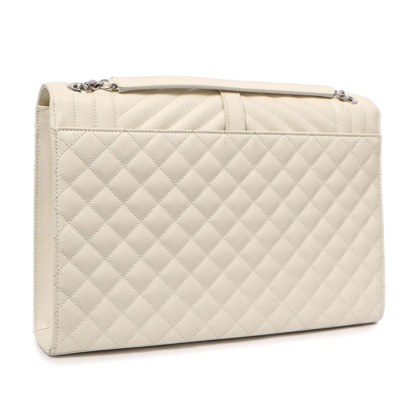 Exclusive Saint Laurent White Grain De Poudre Matelasse Chevron Large Triquilt Monogram Satchel — Back View