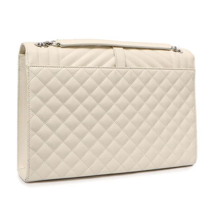 Exclusive Saint Laurent White Grain De Poudre Matelasse Chevron Large Triquilt Monogram Satchel — Back View