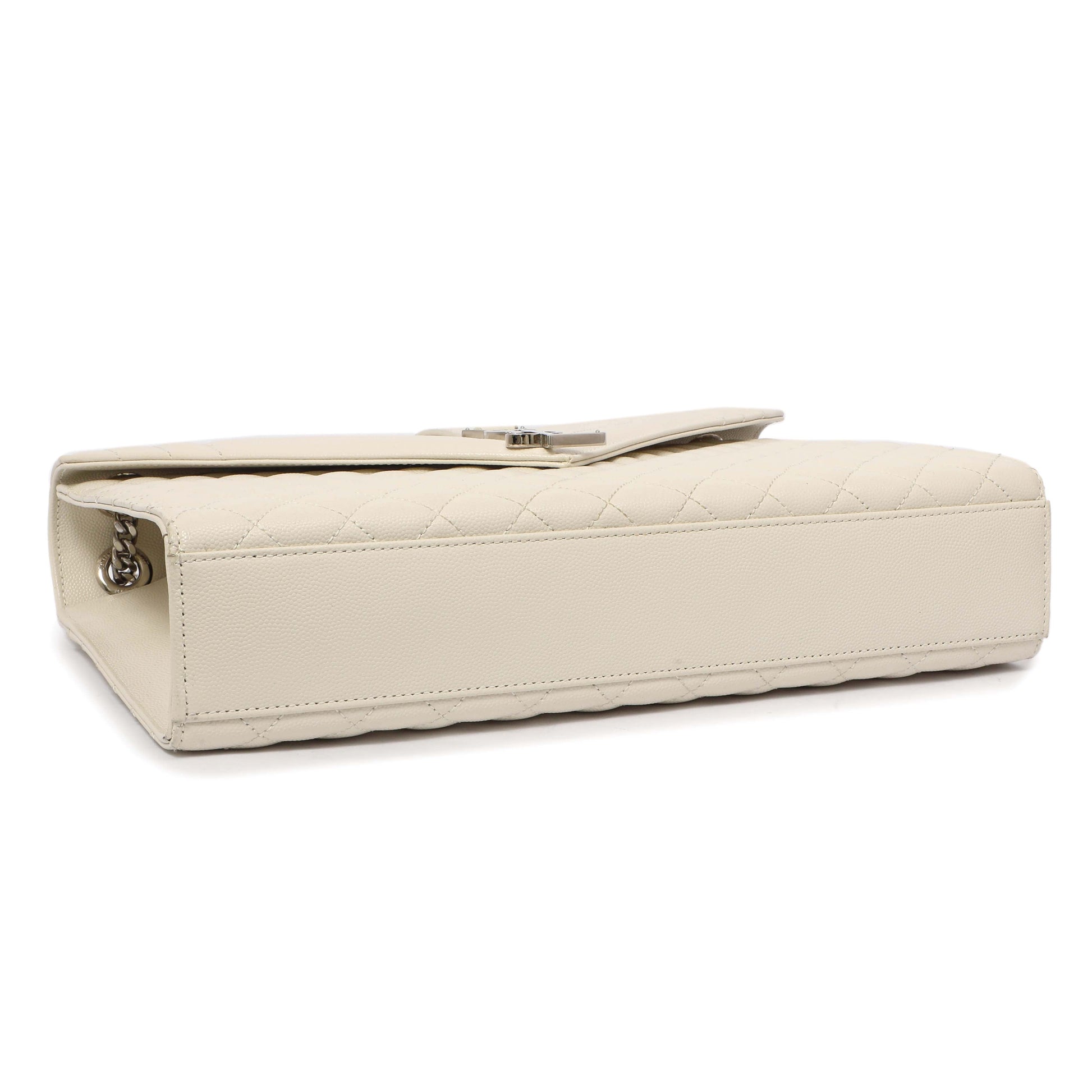 Exclusive Saint Laurent White Grain De Poudre Matelasse Chevron Large Triquilt Monogram Satchel — Top View