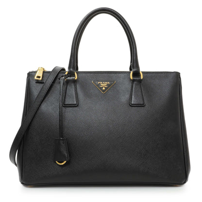Exclusive Prada Black Saffiano Medium Galleria Double Zip Tote — Front View