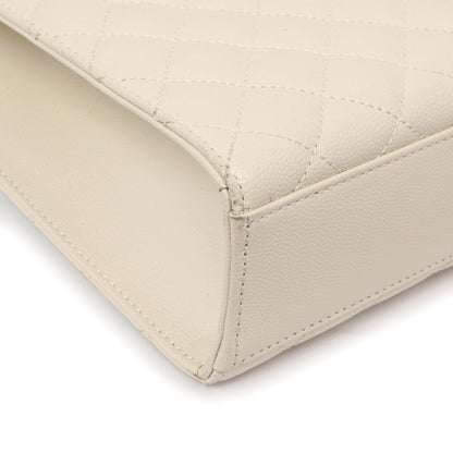 Exclusive Saint Laurent White Grain De Poudre Matelasse Chevron Large Triquilt Monogram Satchel — Detail View