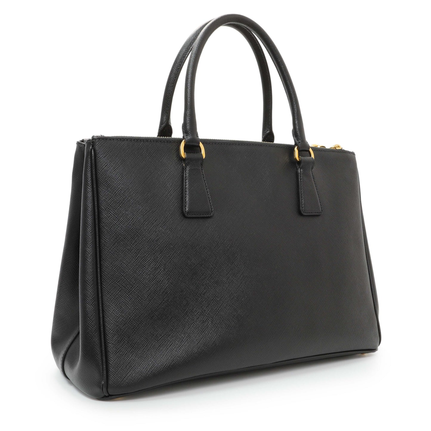 Exclusive Prada Black Saffiano Medium Galleria Double Zip Tote — Side View