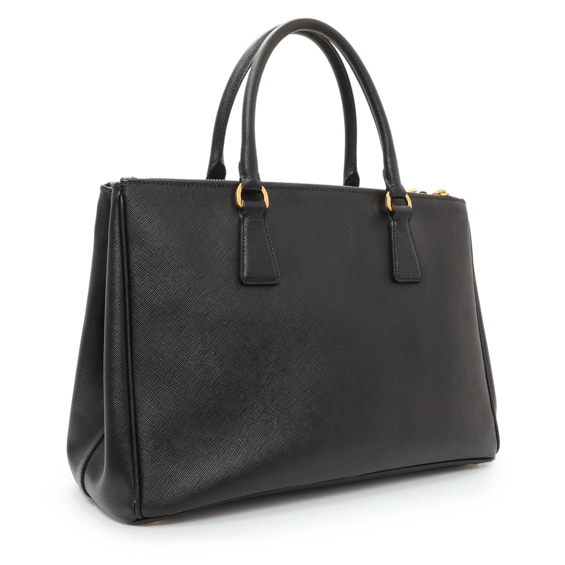 Exclusive Prada Black Saffiano Medium Galleria Double Zip Tote — Side View
