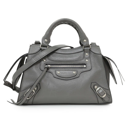 Exclusive Balenciaga Grained Grey Calfskin Neo Classic Silver Hardware Mini City — Front View