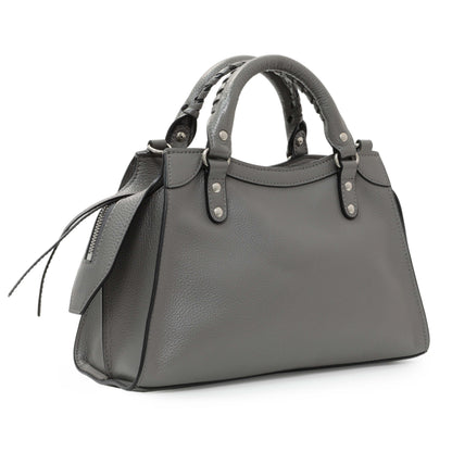 Exclusive Balenciaga Grained Grey Calfskin Neo Classic Silver Hardware Mini City — Side View
