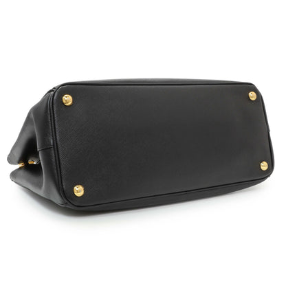 Exclusive Prada Black Saffiano Medium Galleria Double Zip Tote — Back View