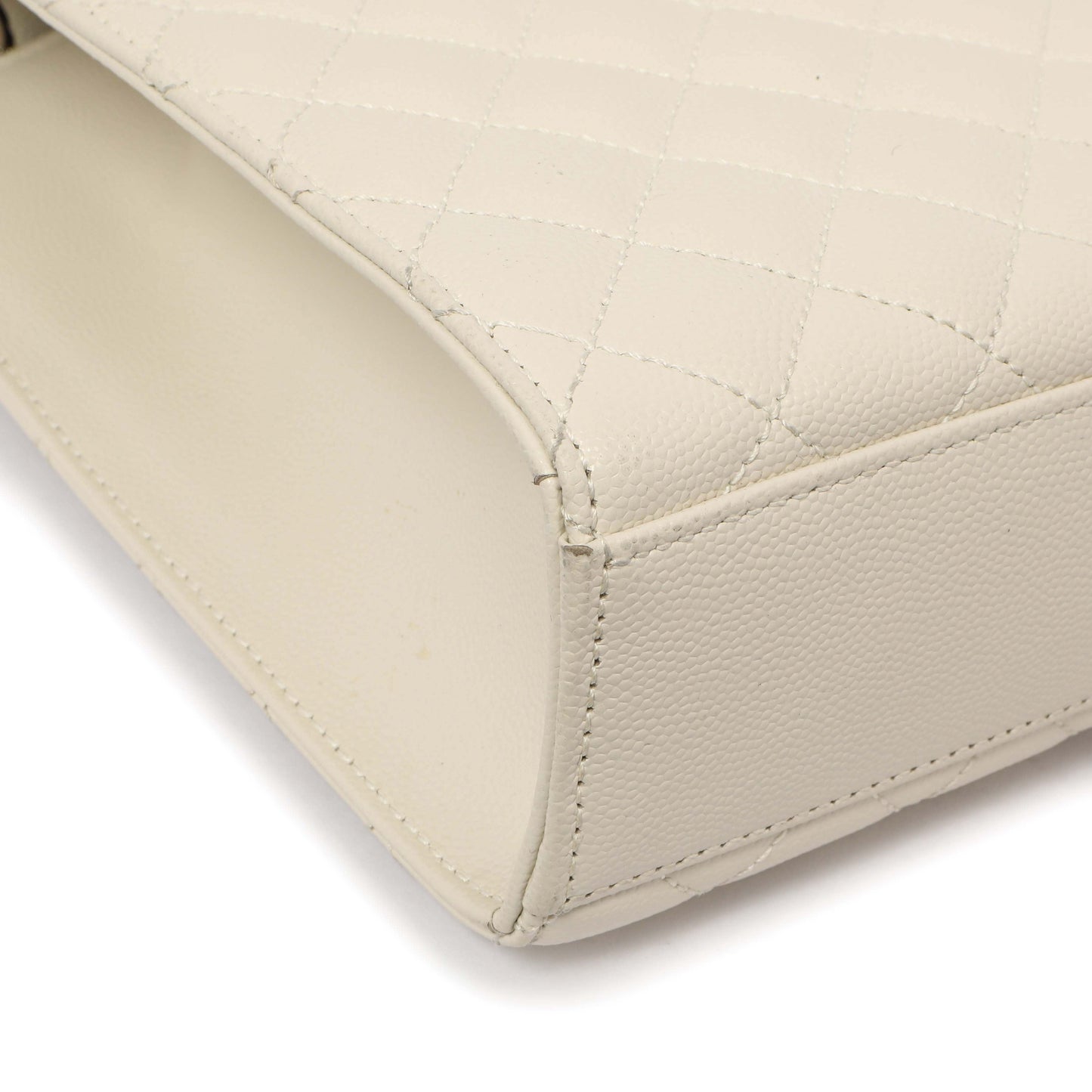 Exclusive Saint Laurent White Grain De Poudre Matelasse Chevron Large Triquilt Monogram Satchel — Alternate View 7
